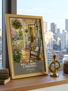 Will, a Wish ... a Proposal book cover print framed by window – literary home decor