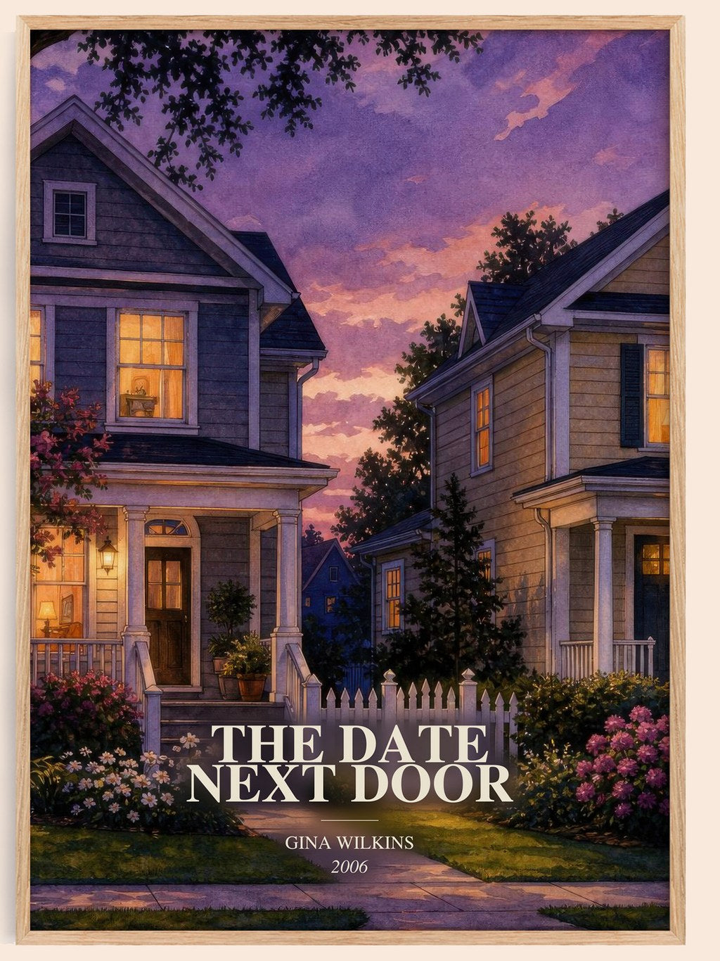 The Date Next Door watercolour book poster by Gina Wilkins – framed literary art print