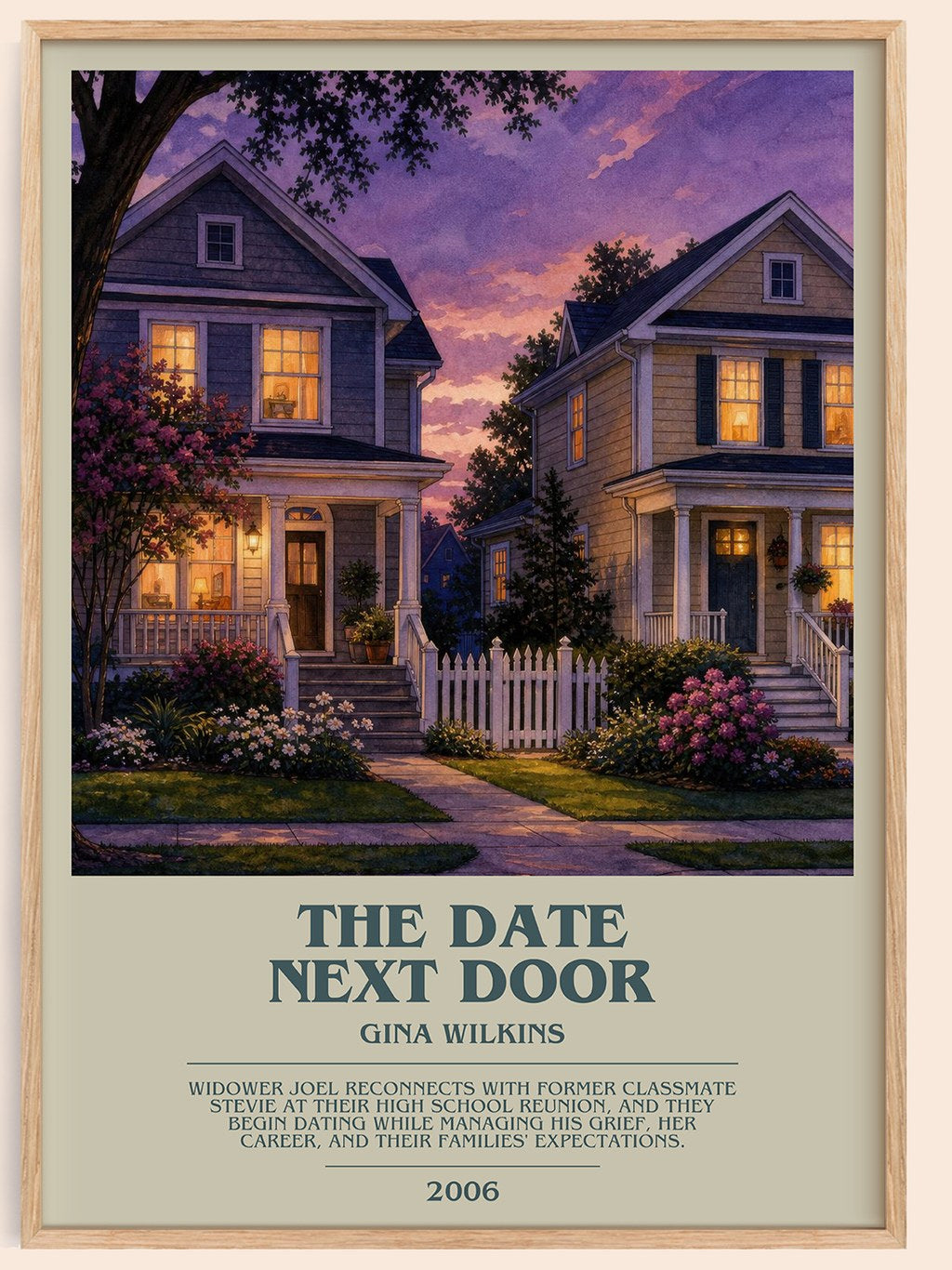 The Date Next Door bookish book poster by Gina Wilkins – framed literary art print