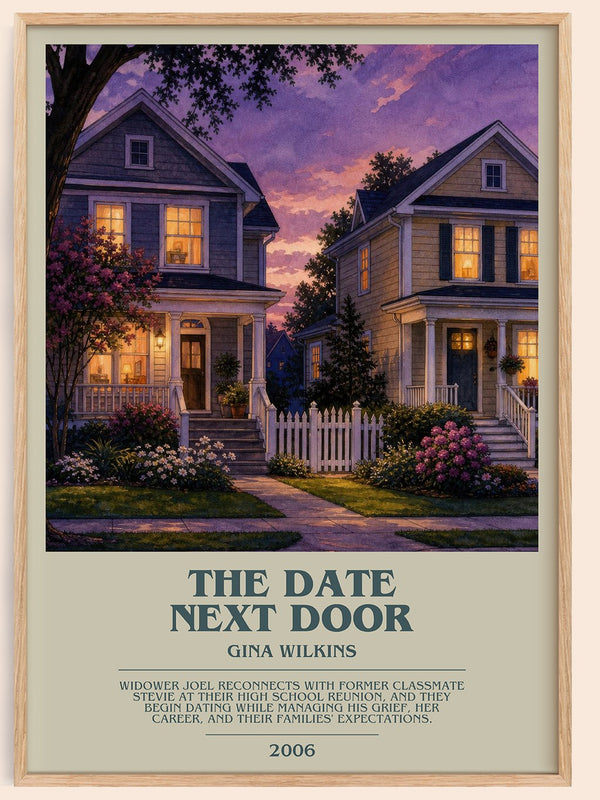 The Date Next Door bookish book poster by Gina Wilkins – framed literary art print