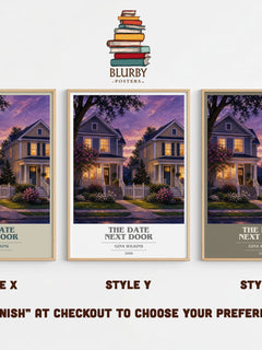 The Date Next Door book cover print in frame leaning in hallway – romance wall art