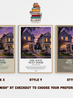The Date Next Door bookish print in frame leaning in hallway – romance wall art