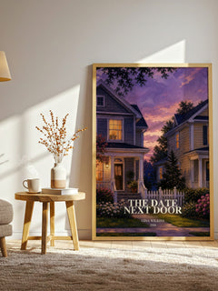 The Date Next Door watercolour print in frame leaning in hallway – romance wall art