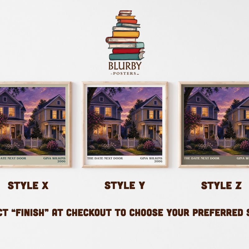 The Date Next Door literary print in frame leaning in hallway – romance wall art