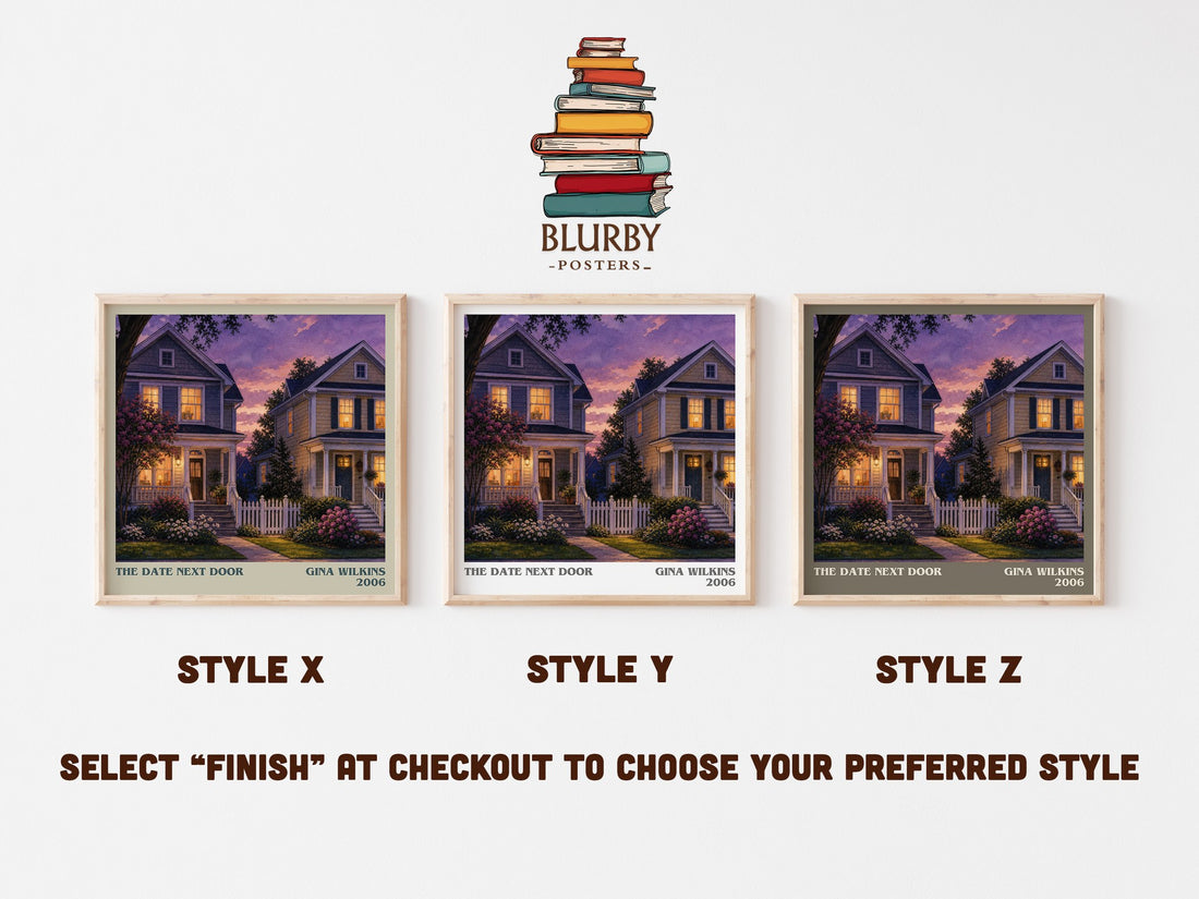 The Date Next Door literary print in frame leaning in hallway – romance wall art (mockup)