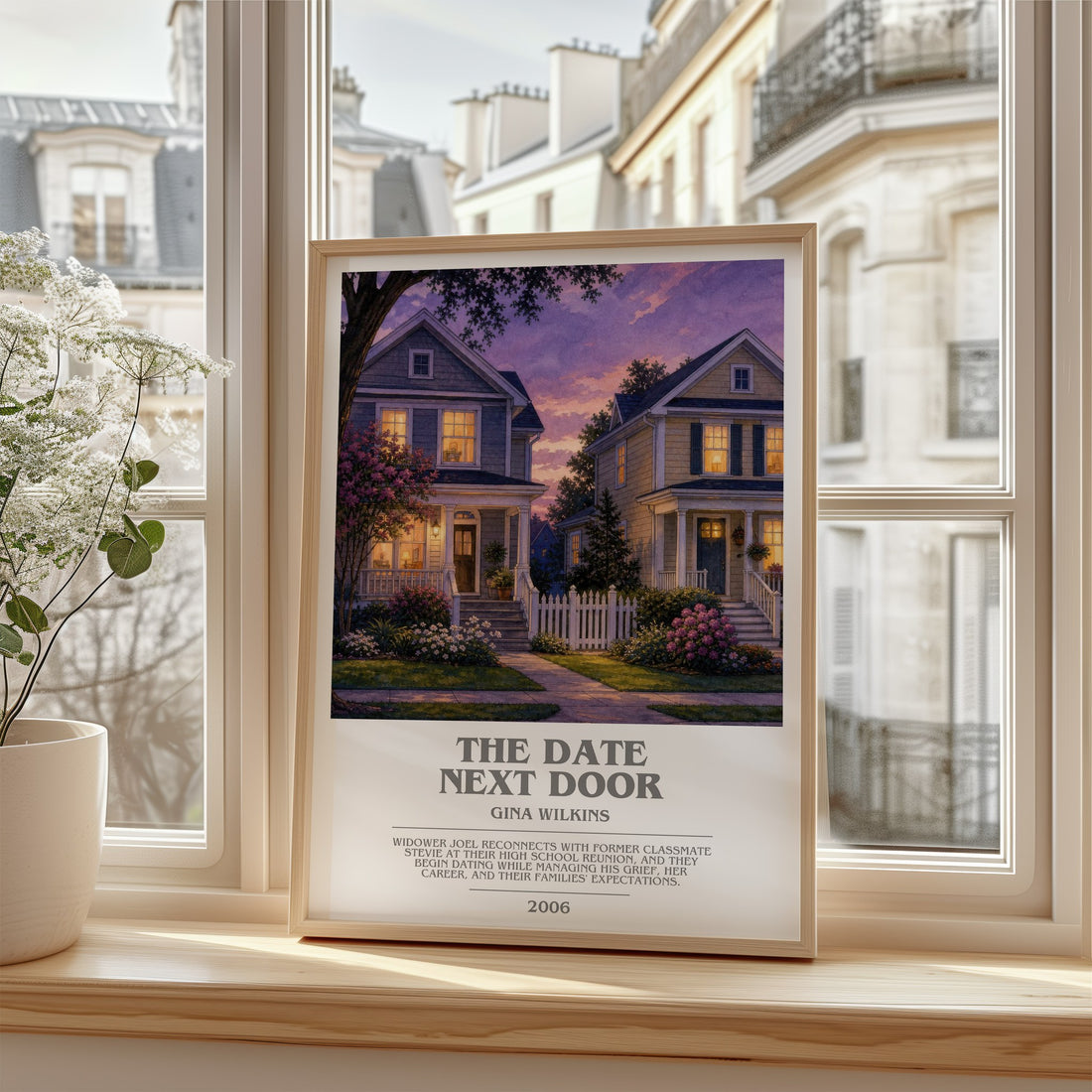 The Date Next Door bookish poster colour and style options – Gina Wilkins book art