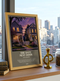 The Date Next Door bookish print framed by window – literary home decor