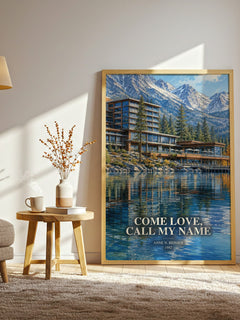 Come Love, Call My Name watercolour print in frame leaning in hallway – memoir wall art