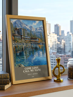 Come Love, Call My Name book cover print framed by window – literary home decor