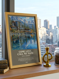 Come Love, Call My Name bookish print framed by window – literary home decor