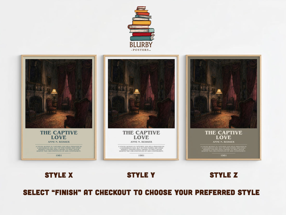 The captive love bookish print in frame leaning in hallway – romance wall art (mockup)