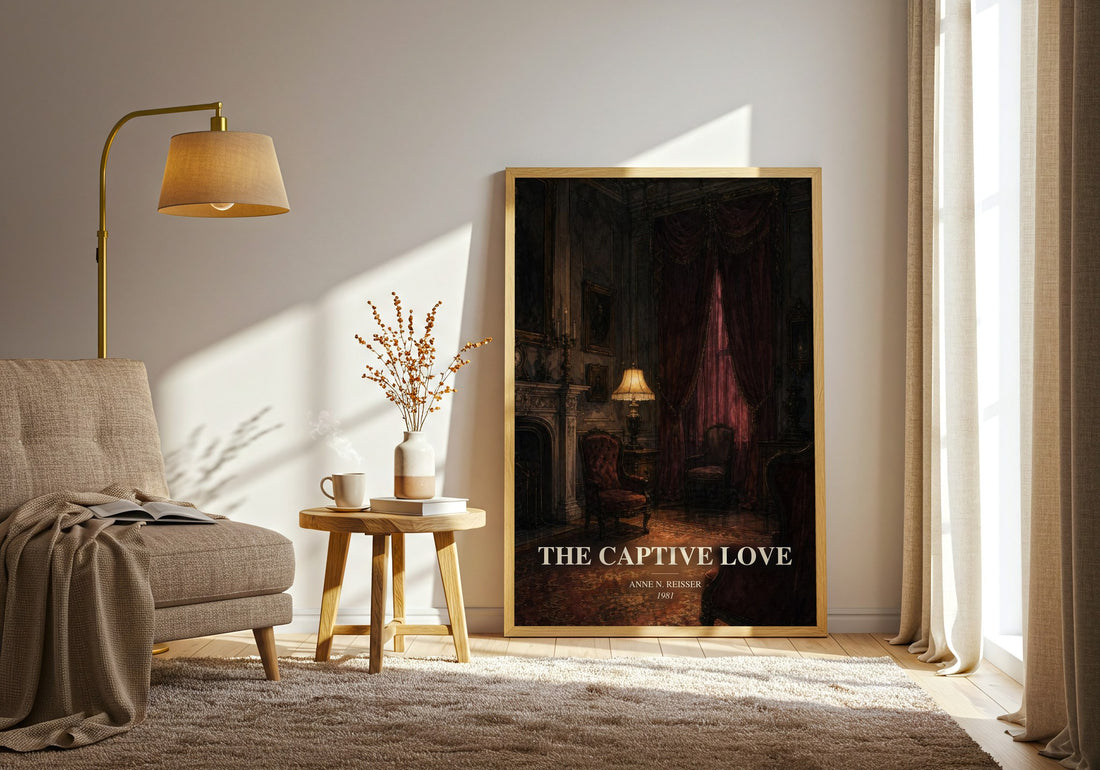 The captive love watercolour print in frame leaning in hallway – romance wall art