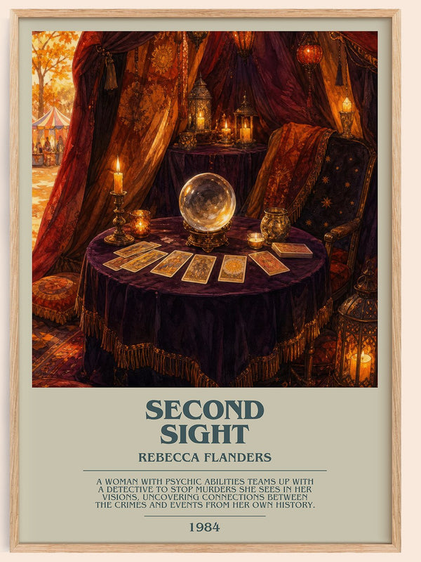 Second Sight bookish book poster by Rebecca Flanders – framed literary art print
