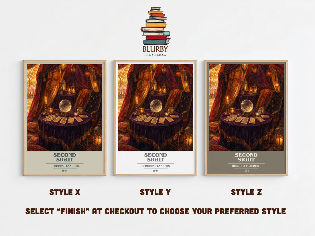 Second Sight book cover print in frame leaning in hallway – romance wall art (mockup)