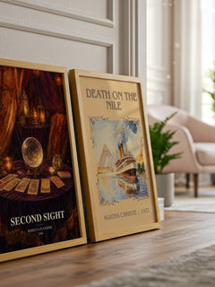 Second Sight watercolour print framed by window – literary home decor