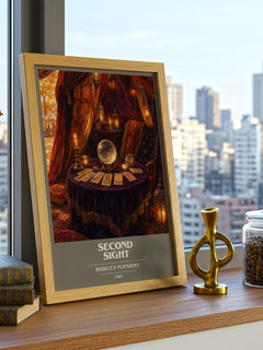 Second Sight book cover print framed by window – literary home decor