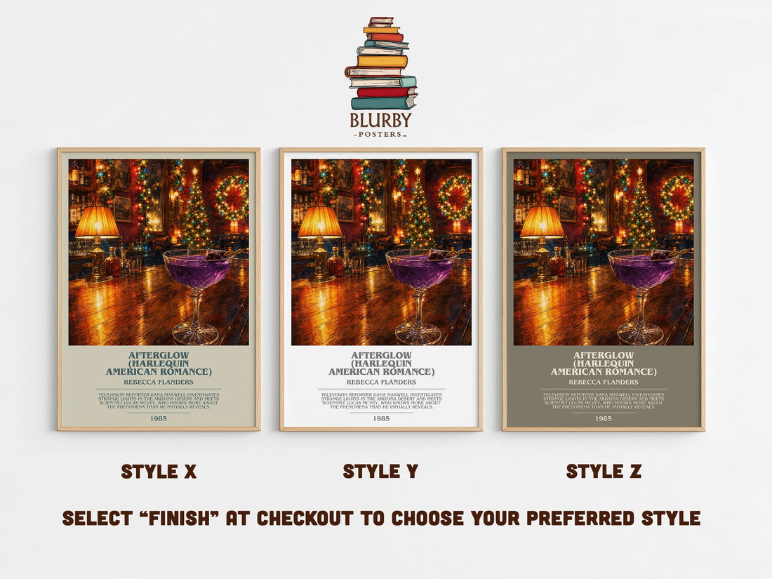 Afterglow (Harlequin American Romance) bookish print in frame leaning in hallway – romance wall art (mockup)