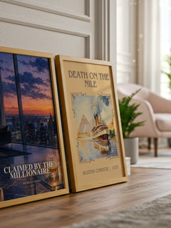 Claimed by the Millionaire watercolour print framed by window – literary home decor