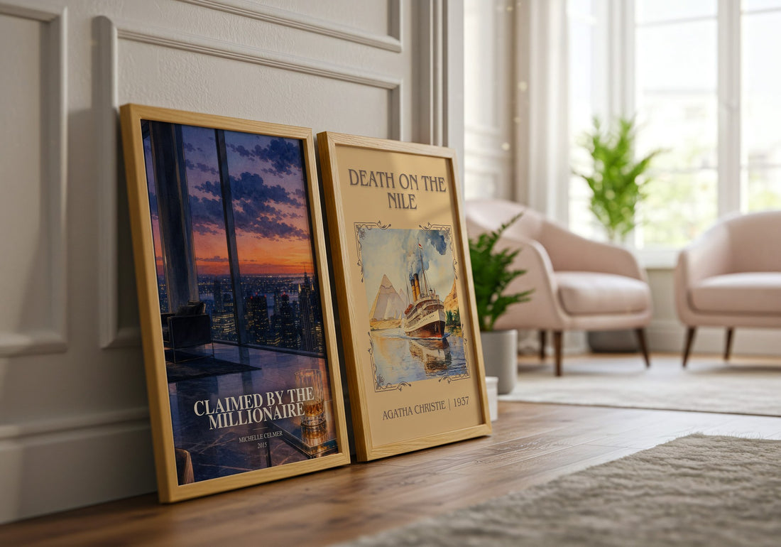 Claimed by the Millionaire watercolour print framed by window – literary home decor