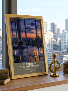 Claimed by the Millionaire book cover print framed by window – literary home decor