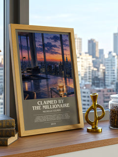 Claimed by the Millionaire bookish print framed by window – literary home decor