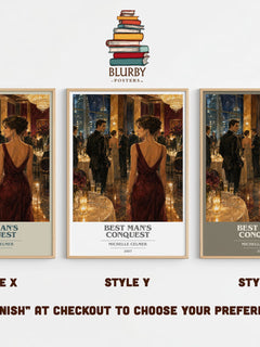 Best Man's Conquest book cover print in frame leaning in hallway – romance wall art