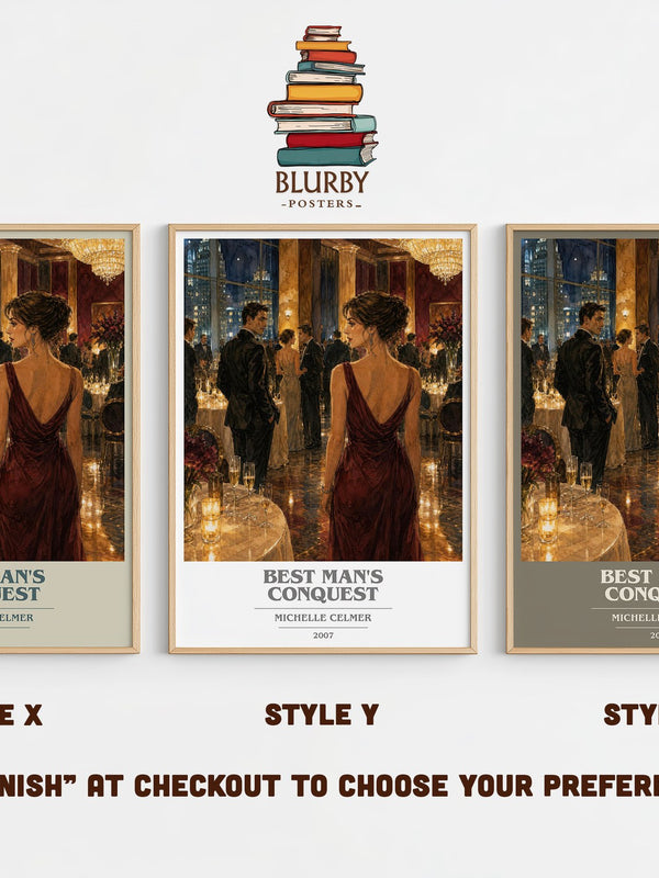 Best Man's Conquest book cover print in frame leaning in hallway – romance wall art