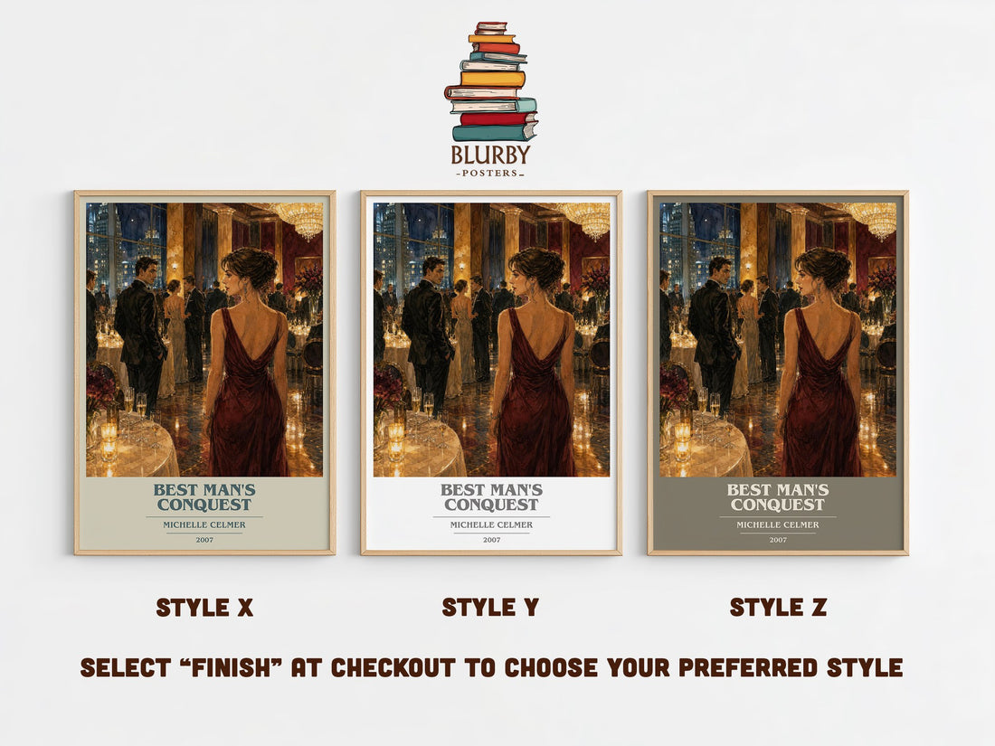 Best Man's Conquest book cover print in frame leaning in hallway – romance wall art (mockup)