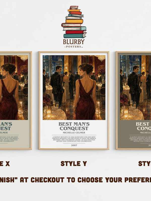 Best Man's Conquest bookish print in frame leaning in hallway – romance wall art