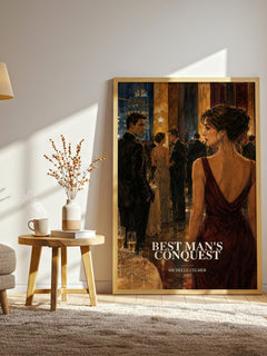 Best Man's Conquest watercolour print in frame leaning in hallway – romance wall art