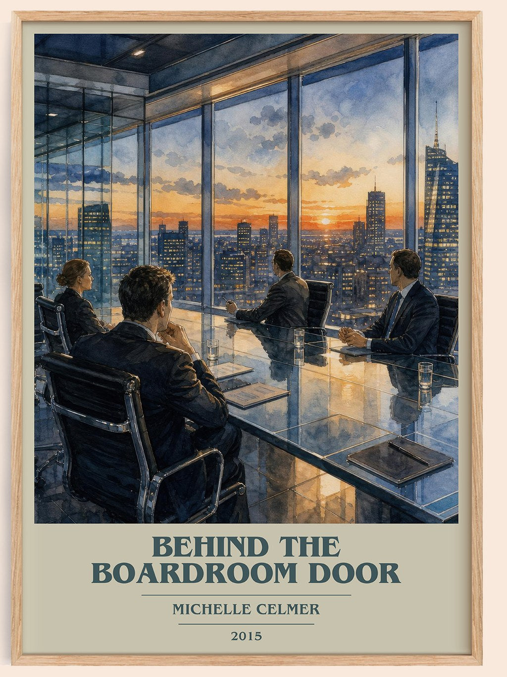Behind the Boardroom Door book cover book poster by Michelle Celmer – framed literary art print