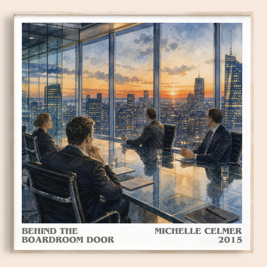 Behind the Boardroom Door literary book poster by Michelle Celmer – framed literary art print