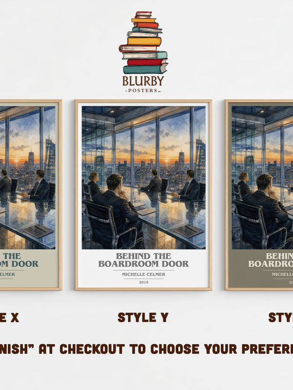 Behind the Boardroom Door book cover print in frame leaning in hallway – romance wall art