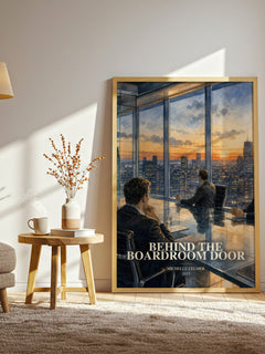 Behind the Boardroom Door watercolour print in frame leaning in hallway – romance wall art
