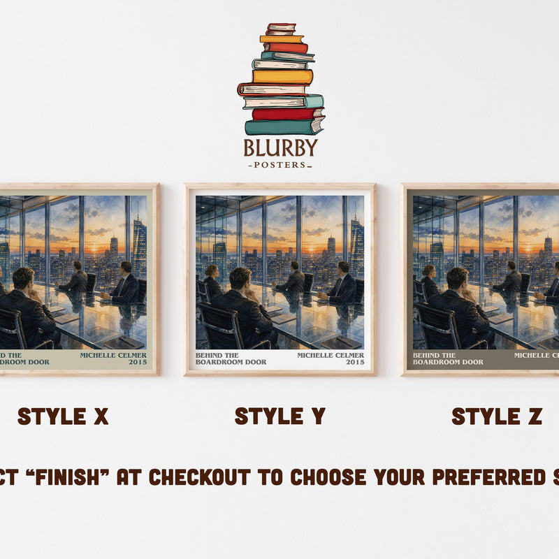 Behind the Boardroom Door literary print in frame leaning in hallway – romance wall art