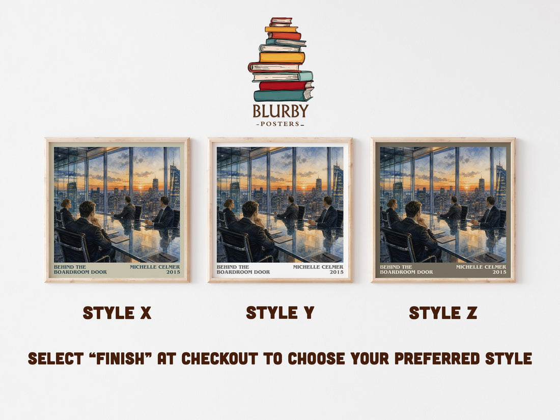 Behind the Boardroom Door literary print in frame leaning in hallway – romance wall art (mockup)