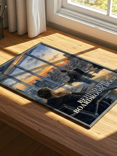 Behind the Boardroom Door watercolour book poster framed on wall – romance wall art