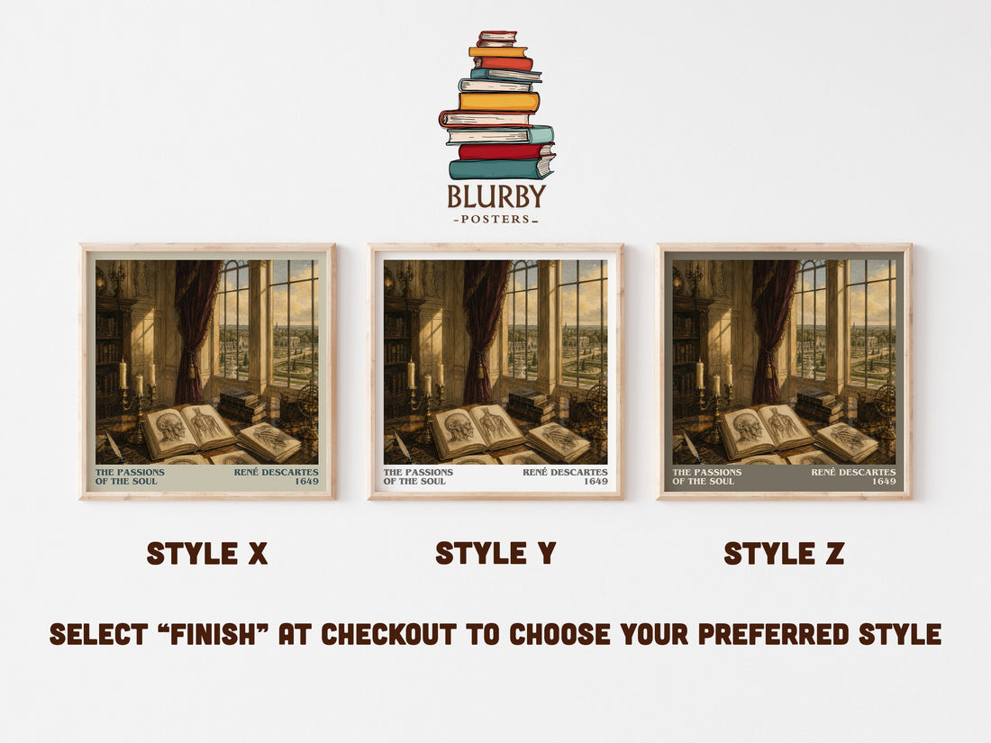 The Passions of the Soul literary print in frame leaning in hallway – philosophy wall art (mockup)