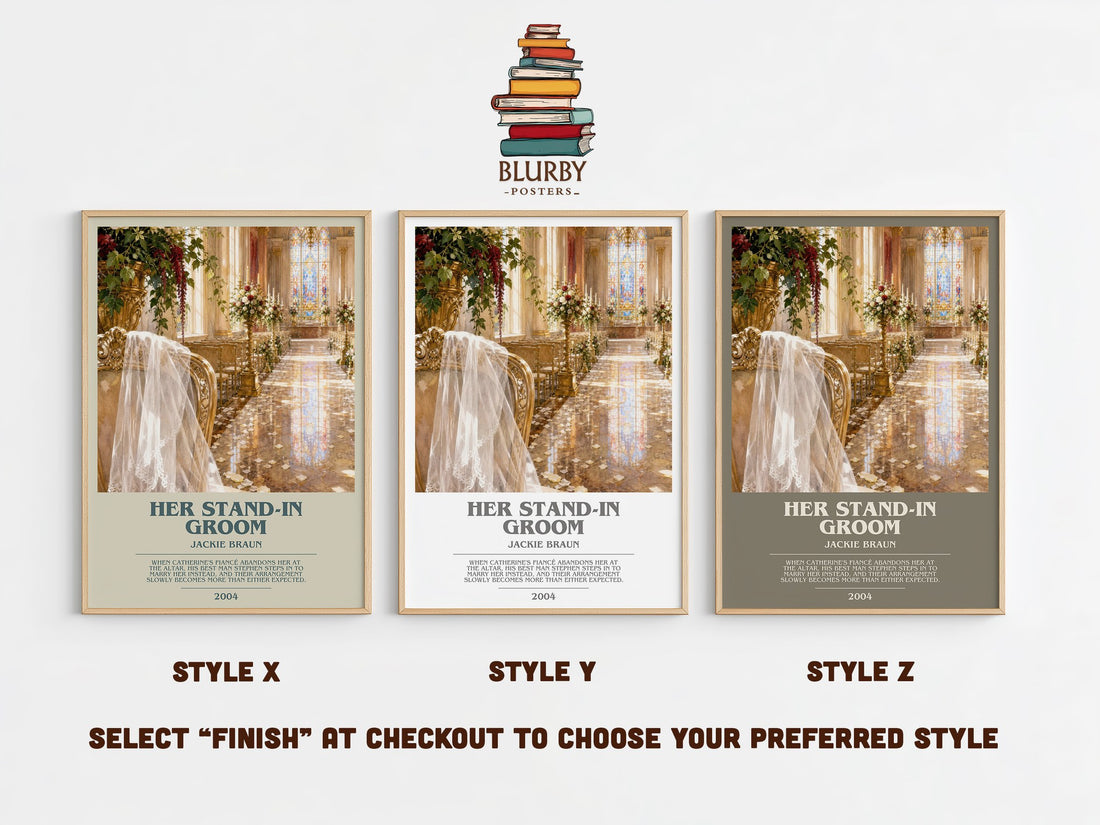 Her Stand-In Groom bookish print in frame leaning in hallway – romance wall art (mockup)