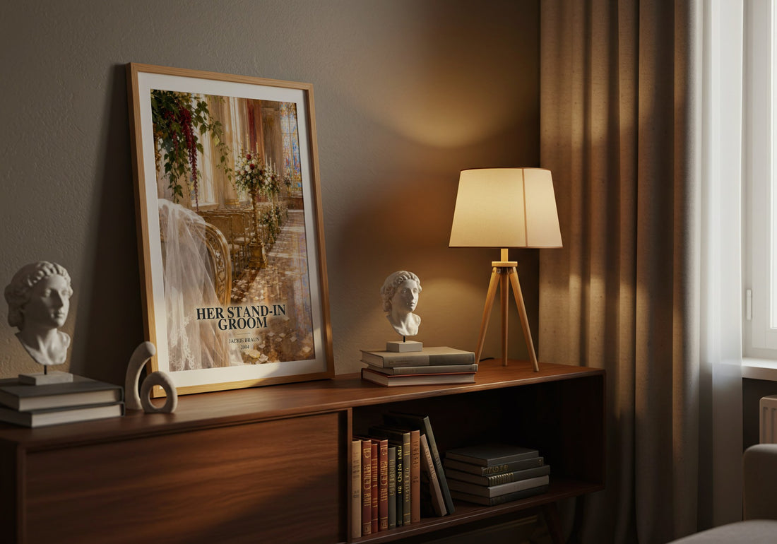 Her Stand-In Groom watercolour print on bookshelf – Jackie Braun fan gift