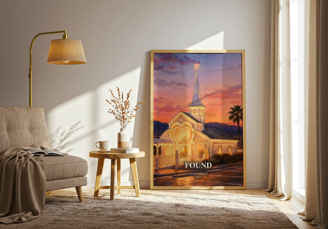 Found watercolour print in frame leaning in hallway – romance wall art