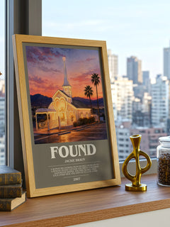 Found bookish print framed by window – literary home decor