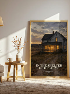 In The Shelter Of His Arms watercolour print in frame leaning in hallway – romance wall art