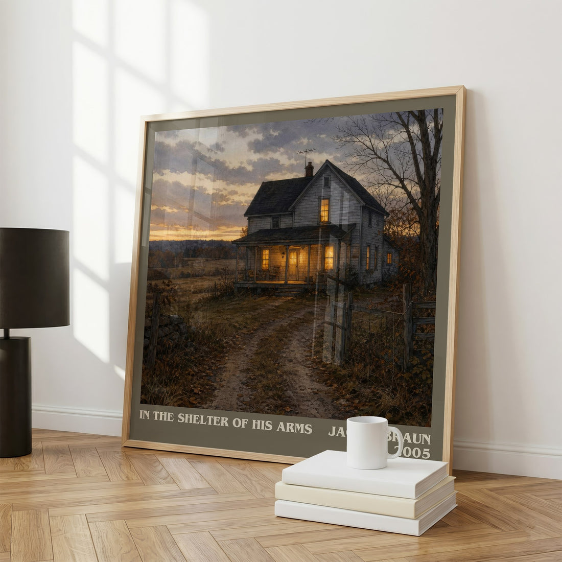 In The Shelter Of His Arms literary print framed by window – literary home decor