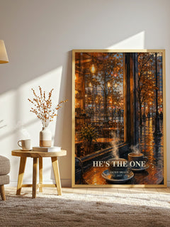 He's the One watercolour print in frame leaning in hallway – romance wall art