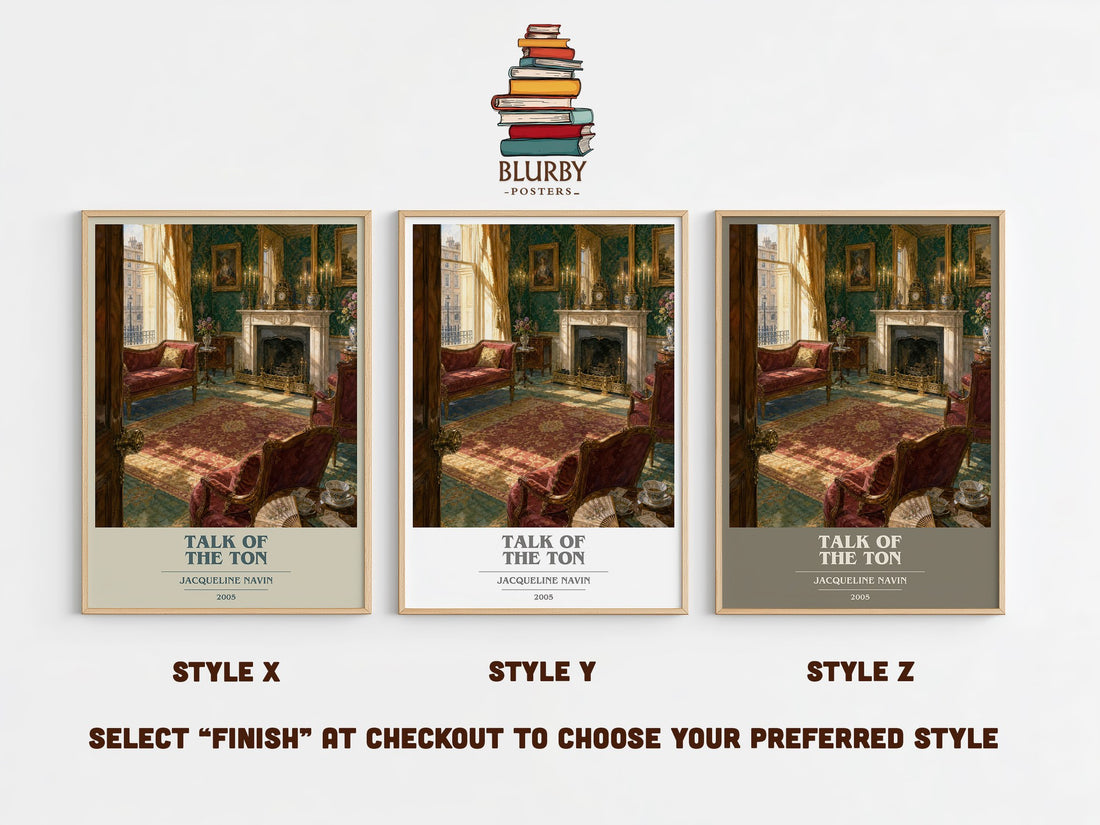 Talk of the Ton book cover print in frame leaning in hallway – romance wall art (mockup)