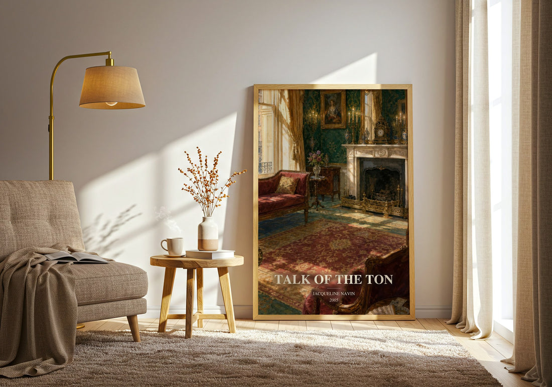 Talk of the Ton watercolour print in frame leaning in hallway – romance wall art