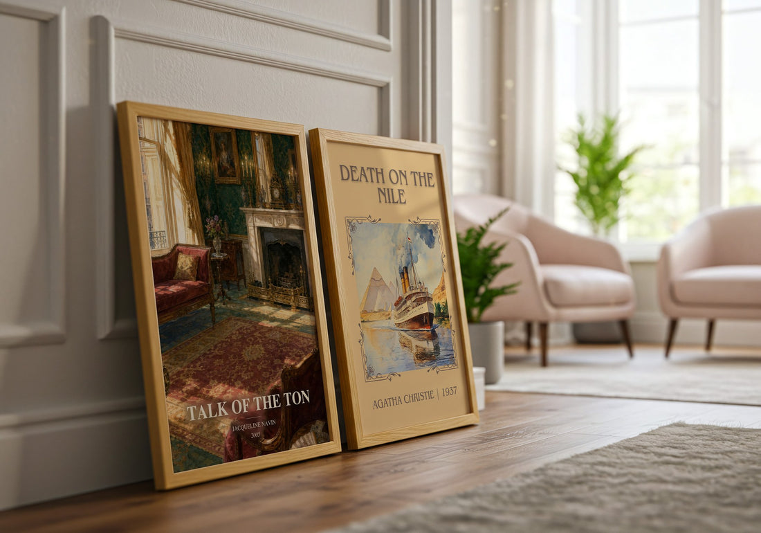 Talk of the Ton watercolour print framed by window – literary home decor