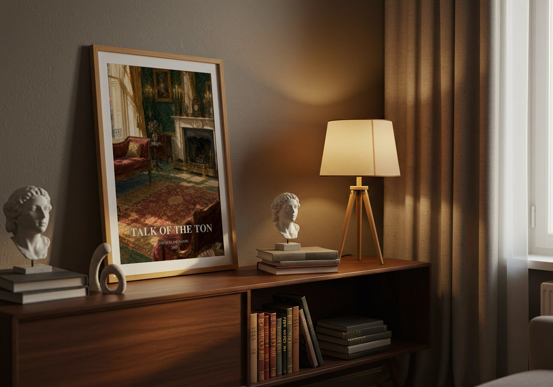 Talk of the Ton watercolour print on bookshelf – Jacqueline Navin fan gift