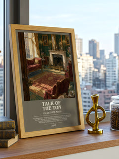 Talk of the Ton bookish print framed by window – literary home decor